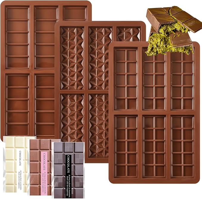 Teenyyou 4 Pcs Thick Chocolate Bar Mold Deep Dubai Chocolate Silicone Molds with 200 Storage Bags 200 Stickers Scraper for Stuffed Bar Pistachio Candy Knafeh Snack