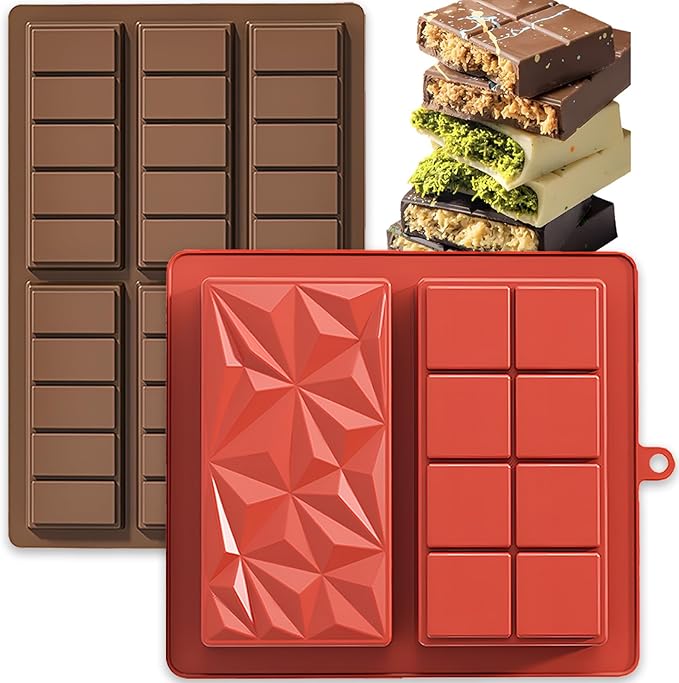 Hushiseek Dubai Silicone Chocolate Bar Molds – 2PCS Deep & Thick, 1-Inch Large Candy Bar Trays for Filling and Nuts