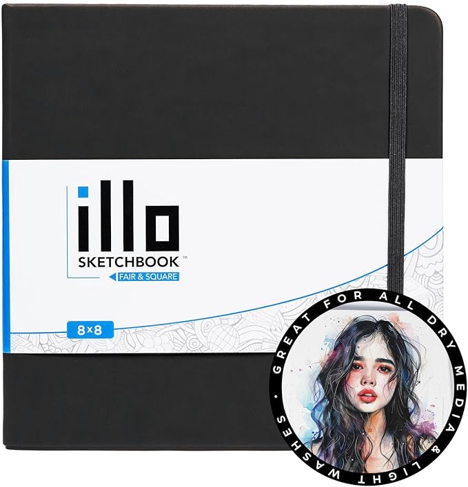 illo Sketchbook, Large, Square, Sketch Book, Premium, 180 GSM Paper, (8x8), Hardcover Notebook