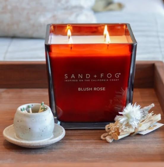 Sand + Fog 50 oz Scented Soy Wax Blend Glass Candle Essential Oil (Blush Rose)