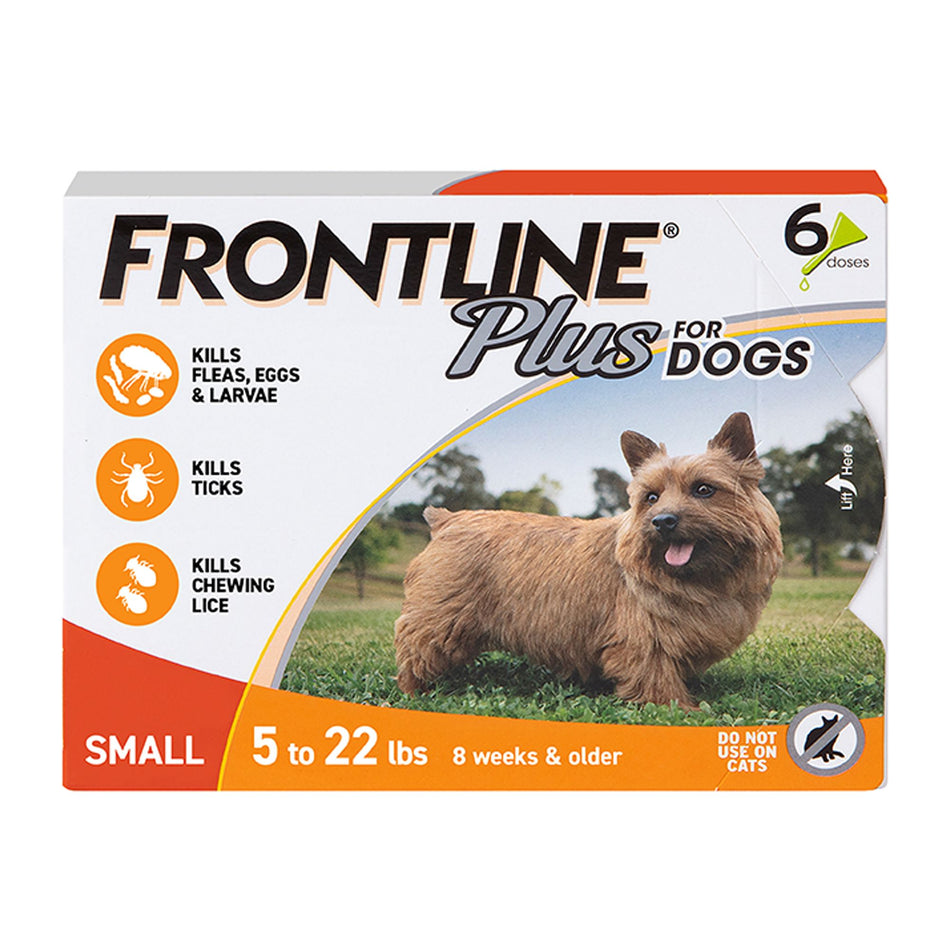 FRONTLINE Plus Flea & Tick Treatment, Small Dogs (5-22 lbs), 6 Month Supply, 6 Doses