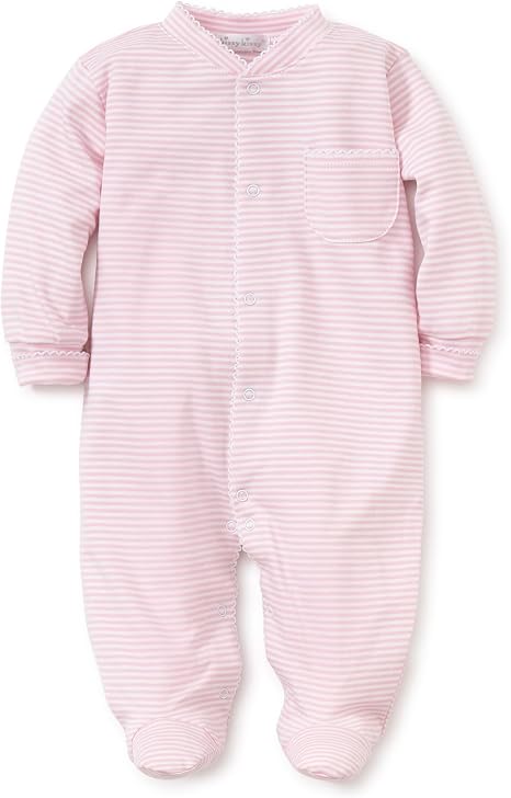 Kissy Kissy Baby Boys and Girls 100% Pima Cotton Simple Stripes Snap Front Footie Pajamas, Newborn to 24 Months, White With Pink, 12-18 Months
