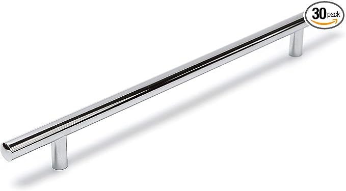 Wang-Data Cabinet Handles Stainless Steel Kitchen Cabinet Handles T Bar Pull (12" Overall Length,7.6" Hole Centers), 30 Pack
