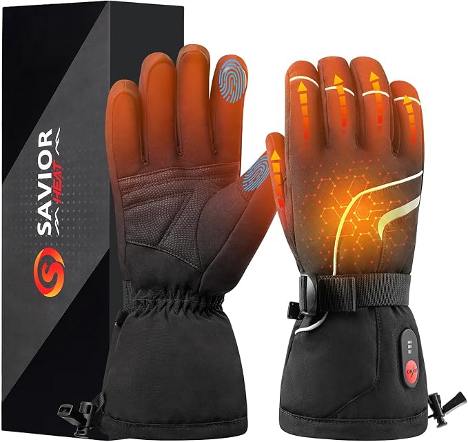 SAVIOR HEAT Rechargeable Heated Gloves for Men and Women, 2 x 2200 mAh, Waterproof, Touchscreen Compatible, for Winter, Outdoor Work, Hunting, Camping