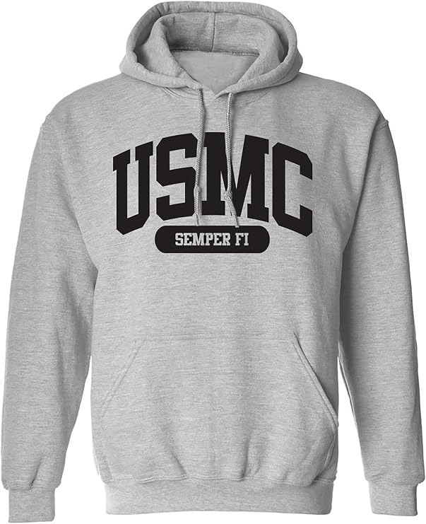 zerogravitee USMC Semper Fi Athletic Marines Hooded Sweatshirt in Gray, Large