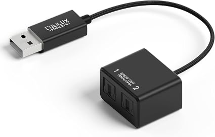 Cubilux USB A to Dual TOSLINK Optical Audio Splitter [192KHz/24bit DAC] USB Type A to Double SPDIF Converter, USB 2-Way S/PDIF Adapter Compatible