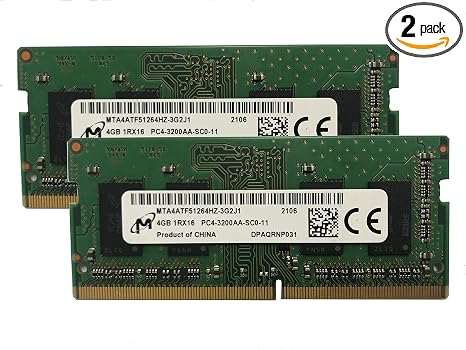 Micron 8GB KIT(2 x 4GB) DDR4 3200MHz PC4-25600 1.2V 1R x 16 SODIMM Laptop RAM Memory Module MTA4ATF51264HZ-3G2J1,OEM Package