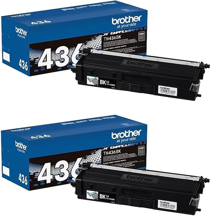 Brother TN-436BK Toner Cartridge Black, Yield Up to 6,500 Pages, 2 Pack