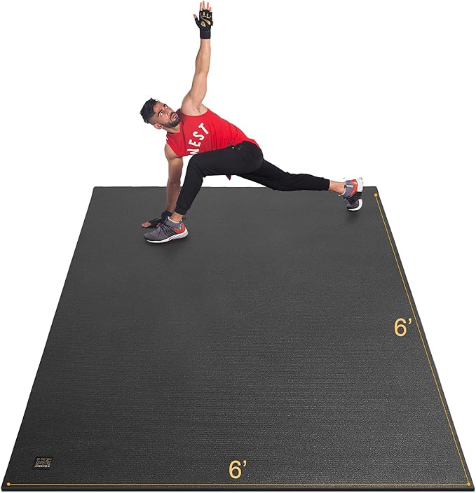 GXMMAT Large Exercise Mat 6'x6'x7mm, Workout Mats for Home Gym Flooring, Extra Wide and Thick Durable Cardio Mat, High Density Non Slip Fitness Mat for Plyo, MMA, Jump Rope, Stretch, Shoe Friendly