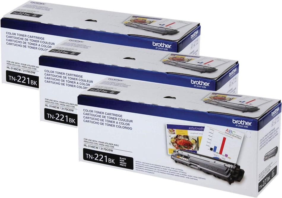 Brother TN-221BK Toner Cartridge Black, Yield Up to 2,500 Pages, 3 Pack