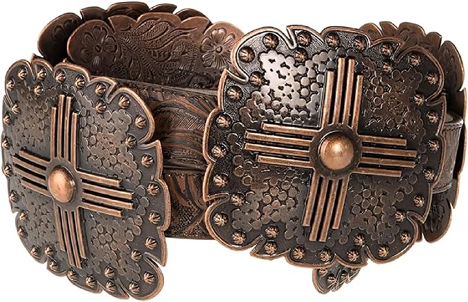 Angel Ranch Western Belt Womens Square Conchos Floral M Brown A3668