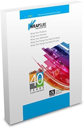 Wrapsure USI WrapSure Thermal (Hot) Laminating Pouches/Sheets, Letter Size, 7 Mil, 9 x 11 1/2 Inches, Clear Gloss, 100-Pack