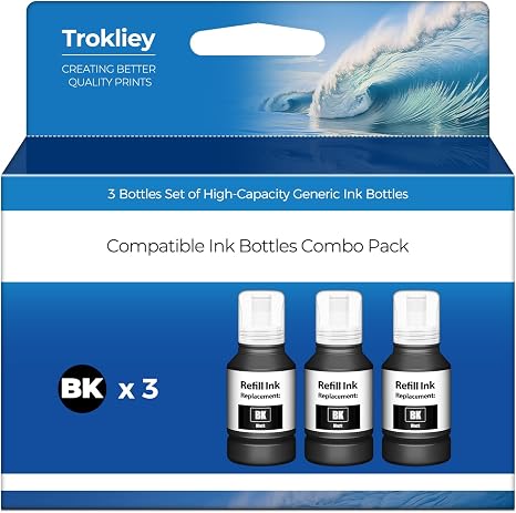 Trokliey Black Ink ET-3850 ET-2850 ET-4850, 3 Pack