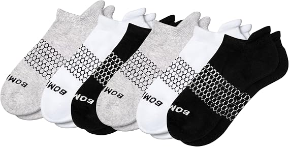 Bombas Women's Solids Ankle Socks, Black/White/Gray, Medium 7.5-11 - 6 Pack