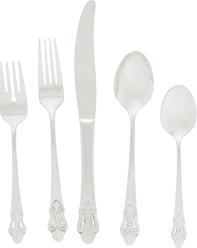 Ginkgo International Fleur de Lis 20-Piece Stainless Steel Flatware Place Setting, 4 Ct
