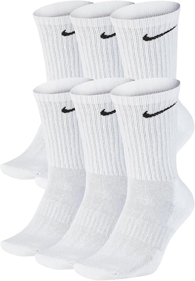 Nike Men's Everyday Cushioned Crew Training Socks, White/Black, Large - 6 Pack
