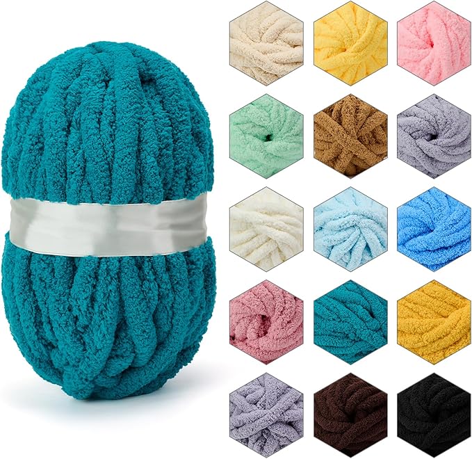 ERLYEEN Chenille Chunky Yarn – Super Bulky, Soft, Thick, Fluffy Jumbo Polyester Big Yarn for DIY Arm-Knitting Blankets, Cushions, Beds, Sofas, and Home Decor (Washable) – Indigo, 4.5 lbs