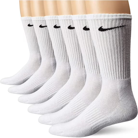 Nike Unisex Adult Everyday Cushioned Training Crew Socks, White/Black, Large - 6 Pack