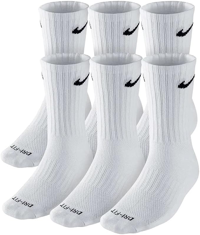 Nike Men's Everyday Cushioned Crew Training Socks, White, Large - 6 Pack