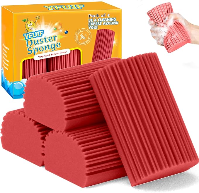 YFUIF 4 Pack Damp Clean Duster Sponge, Magic Sponge Eraser for Household Cleaning