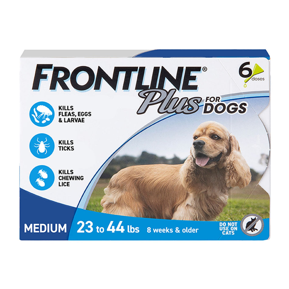 FRONTLINE Plus Flea & Tick Treatment, Medium Dogs (23-44 lbs), 6 Month Supply, 6 Doses
