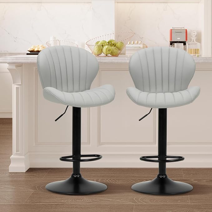 Colamy Gray 24-in H Adjustable Height Upholstered Swivel Metal Bar Stool, Set of 2