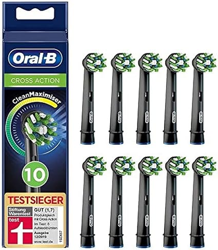Oral-B CrossAction Black Edition Brush Heads with CleanMaximiser Bristles for Holistic Mouth Cleaning, Pack of 10