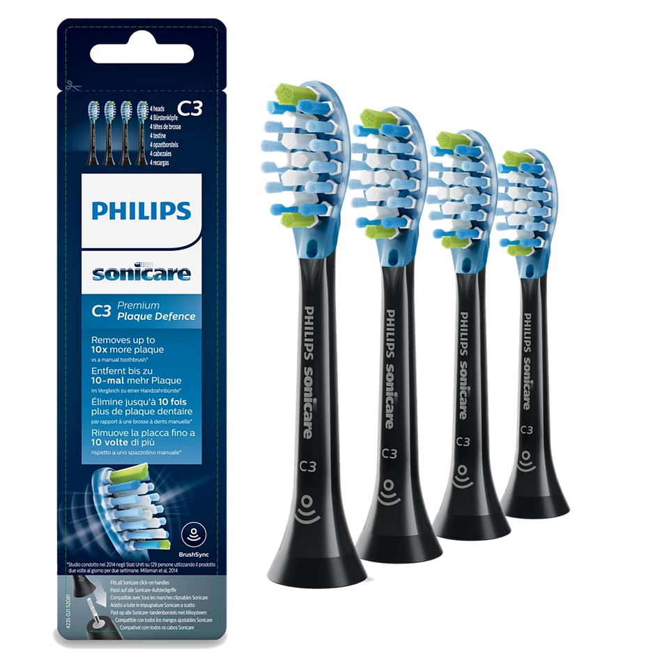 Philips Sonicare C3 Premium Plaque Defence Standard, Black, HX9044/33, 4 Pack