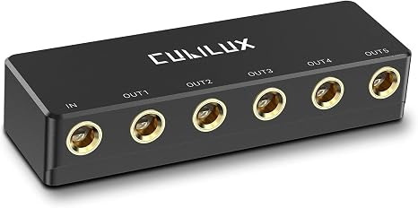 Cubilux Passive 6.35mm Headphones Splitter Box, 1/4” Stereo Multi Audio Distributor, Multiport Quarter Inch TRS TS Aux Splitter for Guitar Signal - Black
