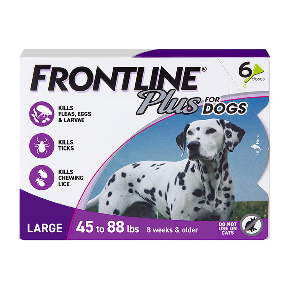 Frontline Plus Flea & Tick Spot Treatment for Large Dogs, 45-88 lbs, 6 Doses