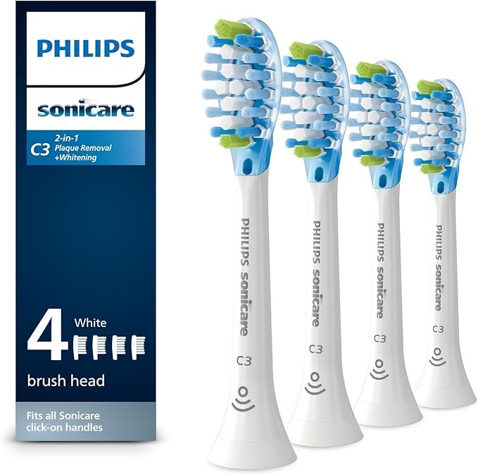 Philips Sonicare C3 Premium Plaque Control Electric Toothbrush Refills, White, 4 Pack