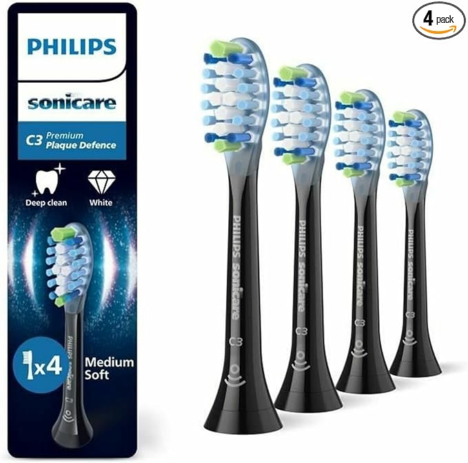 Philips Sonicare C3 Premium Plaque Defence Original Replacement Brush Heads, HX9044/8, Black, 4-Pack