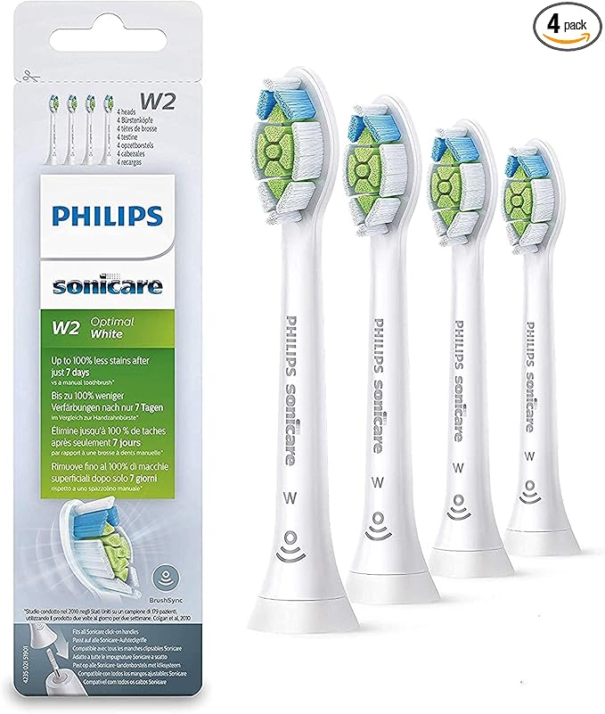 Philips Genuine W2 Optimal White Sonicare Replacement Brush Heads, 4 Pack