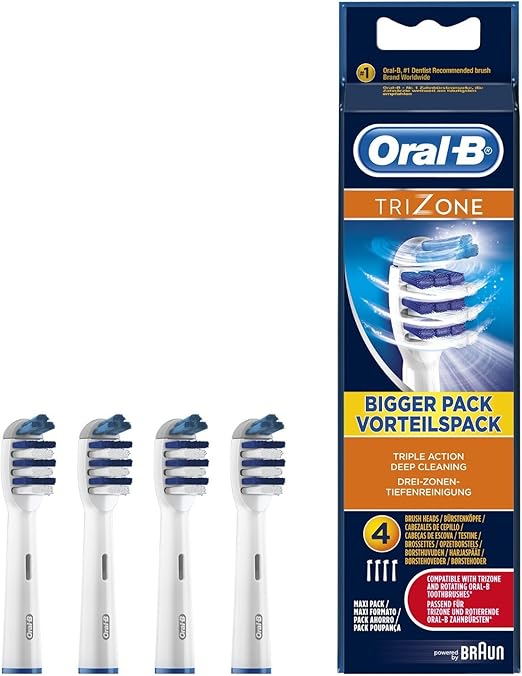 Oral B Trizone T/BR Replacement Heads, Blue, 4 Pack