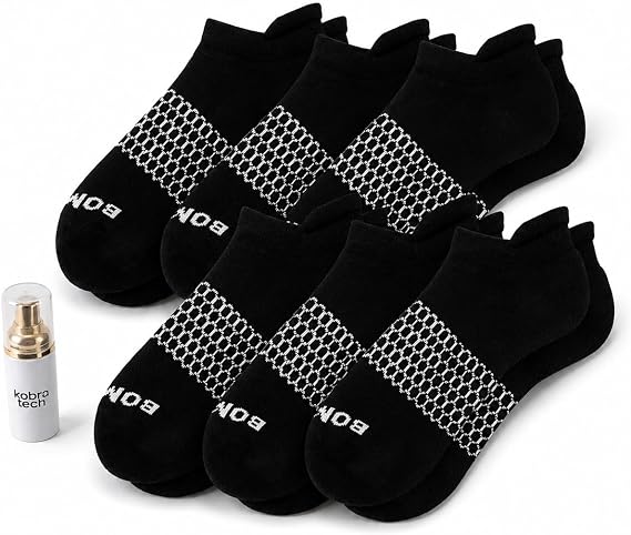 BOMBAS Women's Solid Ankle Cushioned Athletic Low Cut Socks, Black, Medium Size 7.5-11 - 6 Pack