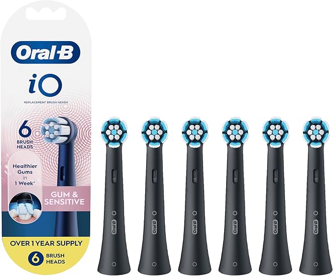 Oral-B iO Gum & Sensitive Replacement Heads, Electric Toothbrush Brush Heads, Black, 6 Pack