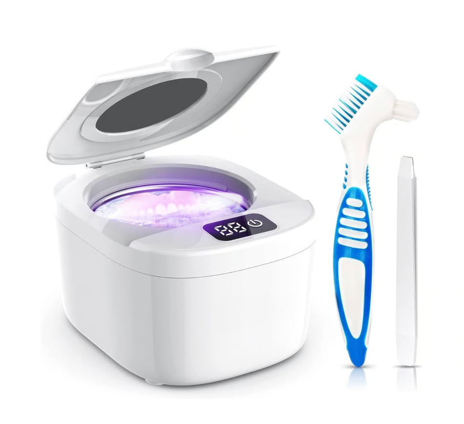 Ultrasonic Dental Appliance UV Cleaner 45kHz LED Cleaner Retainer Dentures, White