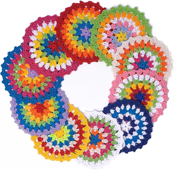 Ambielly Coasters for Drinks Cup Coaster Colorful Crocheted Design Coasters Value Pack for Coffee Bar, 10pcs/Set, 4.7"/12cm (Hand Coaster)