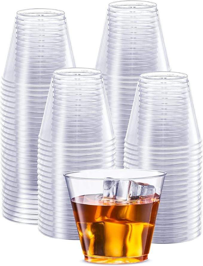 SETUP Clear Hard Plastic Cups/Tumblers Small Disposable Party Cocktail Glasses, 5 oz. Squat - 200 Ct