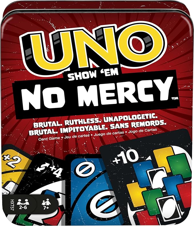 Mattel Games UNO Show ‘em No Mercy Card Game in Storage & Travel Tin for Kids