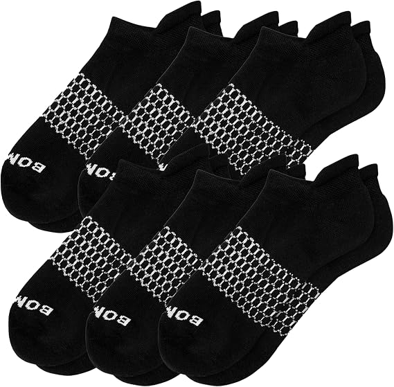 Bombas Men's Solids Ankle Socks, Black, Large Size 8-13 - 6 Pack