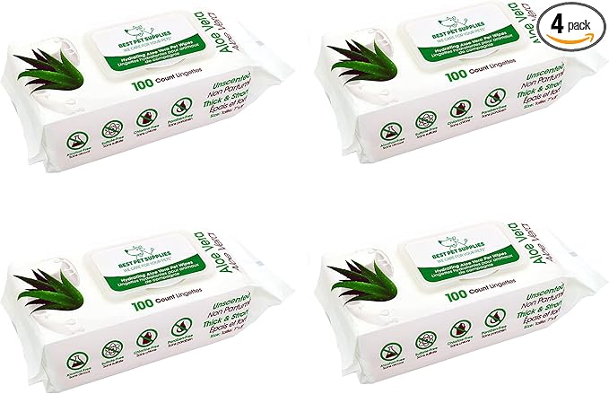 Best Pet Supplies 8" x 9" Large Unscented Dog Wipes, Hydrating Aloe Vera, 400 Count