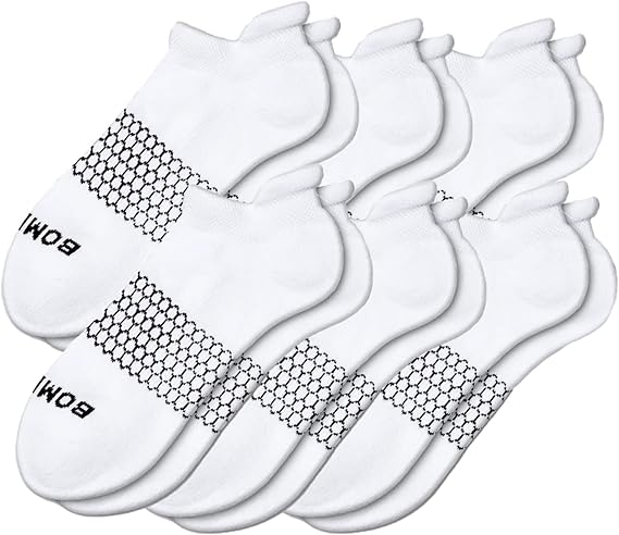 Bombas Men's Solids Ankle Large Socks, White, Large 8-13 - 6 Pack