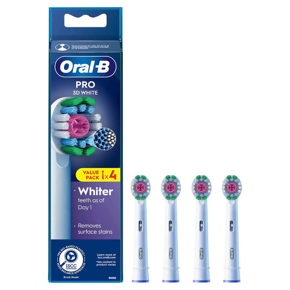 Oral-B Pro 3D White Electric Toothbrush Refills, 4 Pack