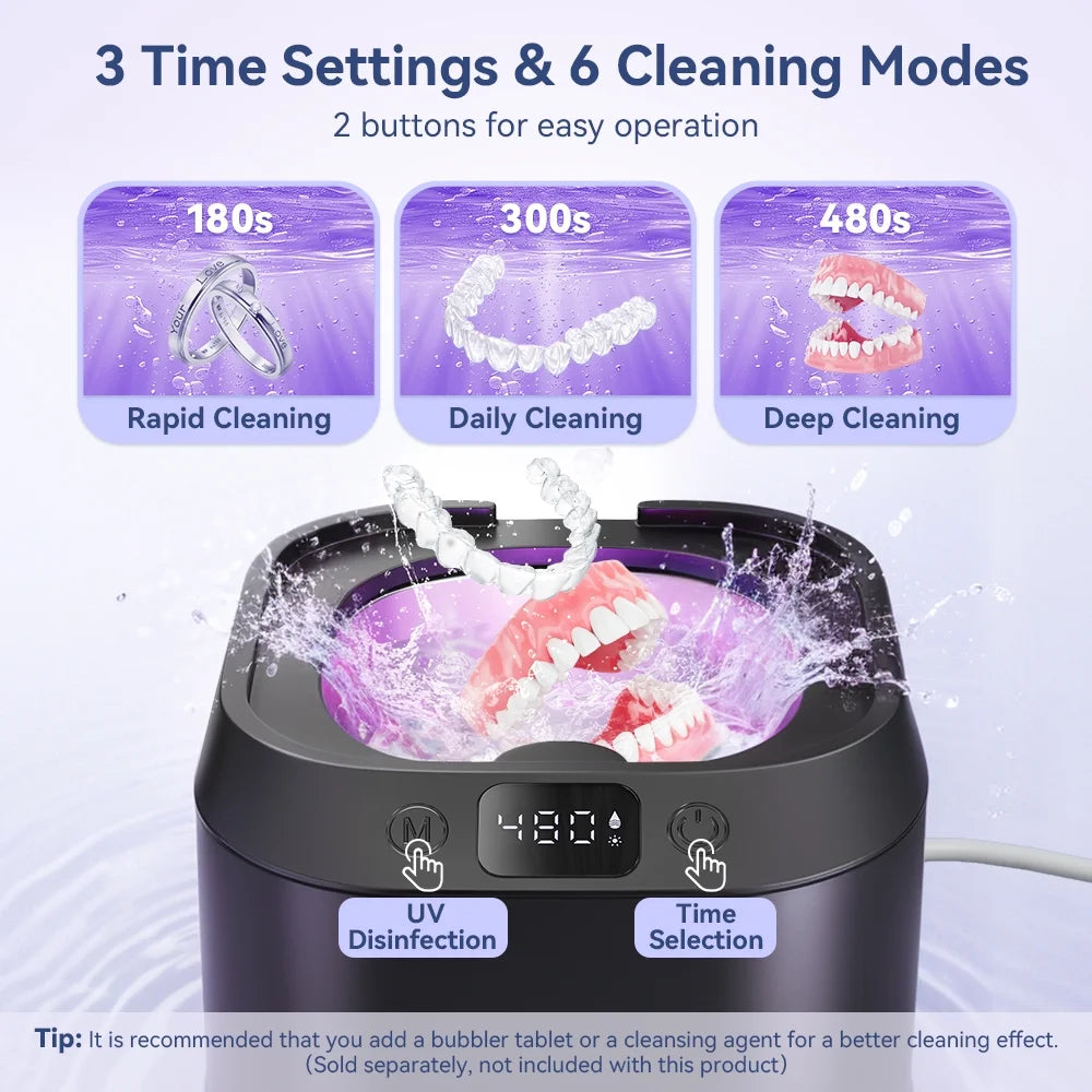 Ultraviolet Retainer Cleaner Ultrasonic Dental Appliance UV Cleaner 45kHz LED Cleaner Retainer Dent ...