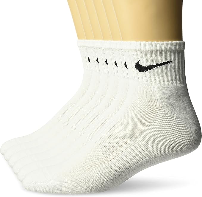 Nike Unisex Cushion Performance Quarter  Socks With Band,  White/Black, Medium - 6 Pack